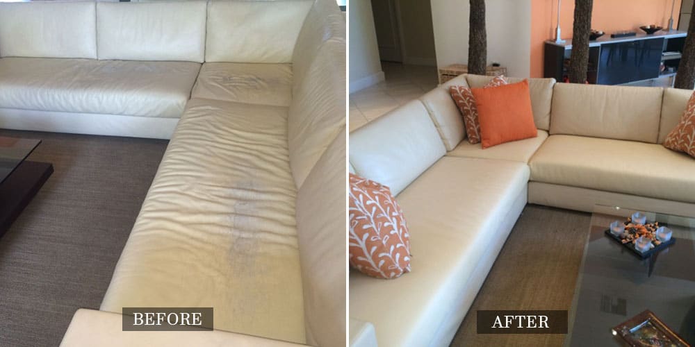 Before And After Gallery Leather C White Leather Sectional Repaired